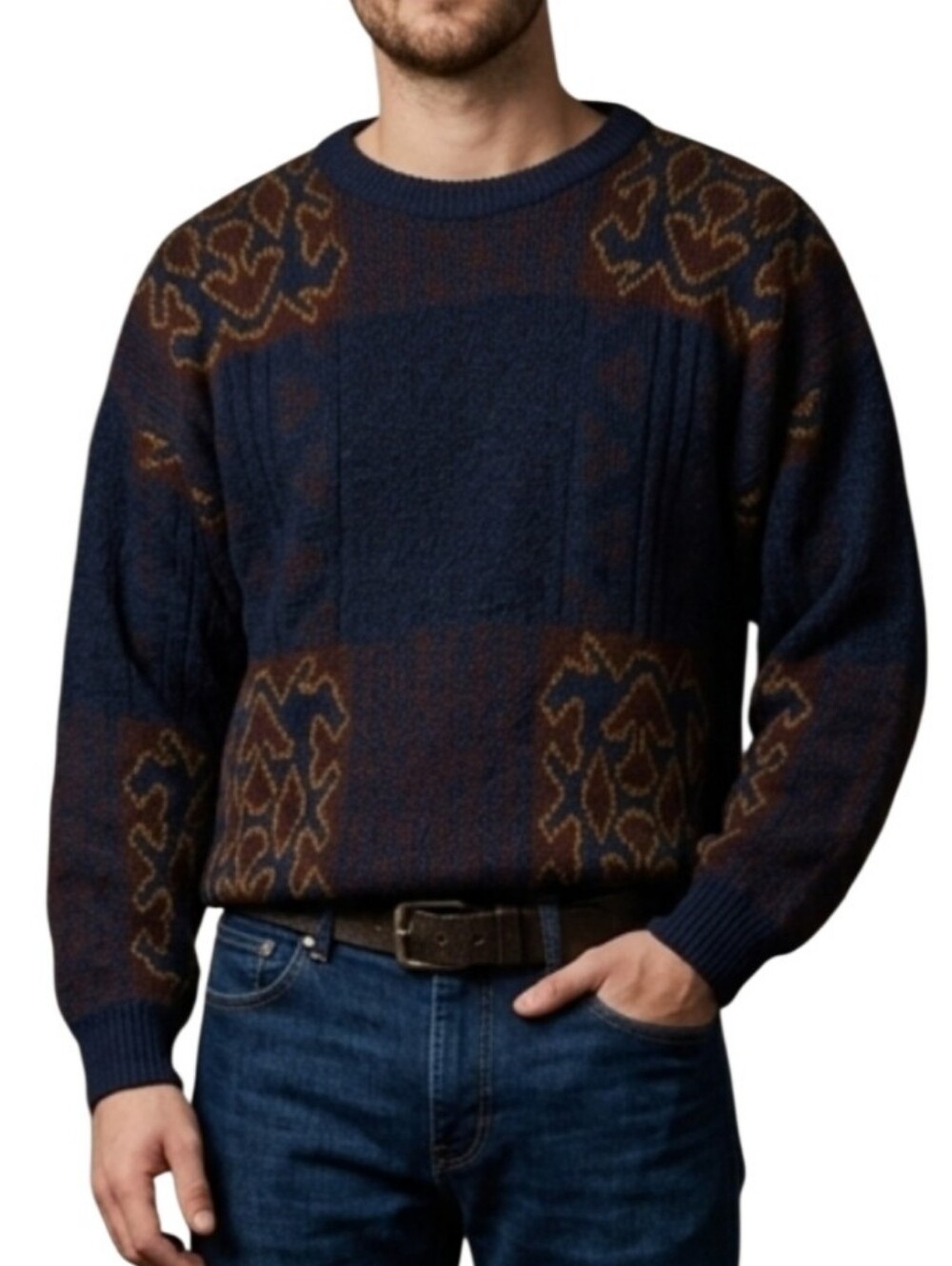 Vintage Gitano Multicolor Patterned Crewneck Pullover Sweater